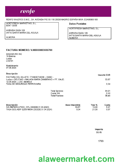 Latvia Renfe business utility bill template in Word and PDF formats